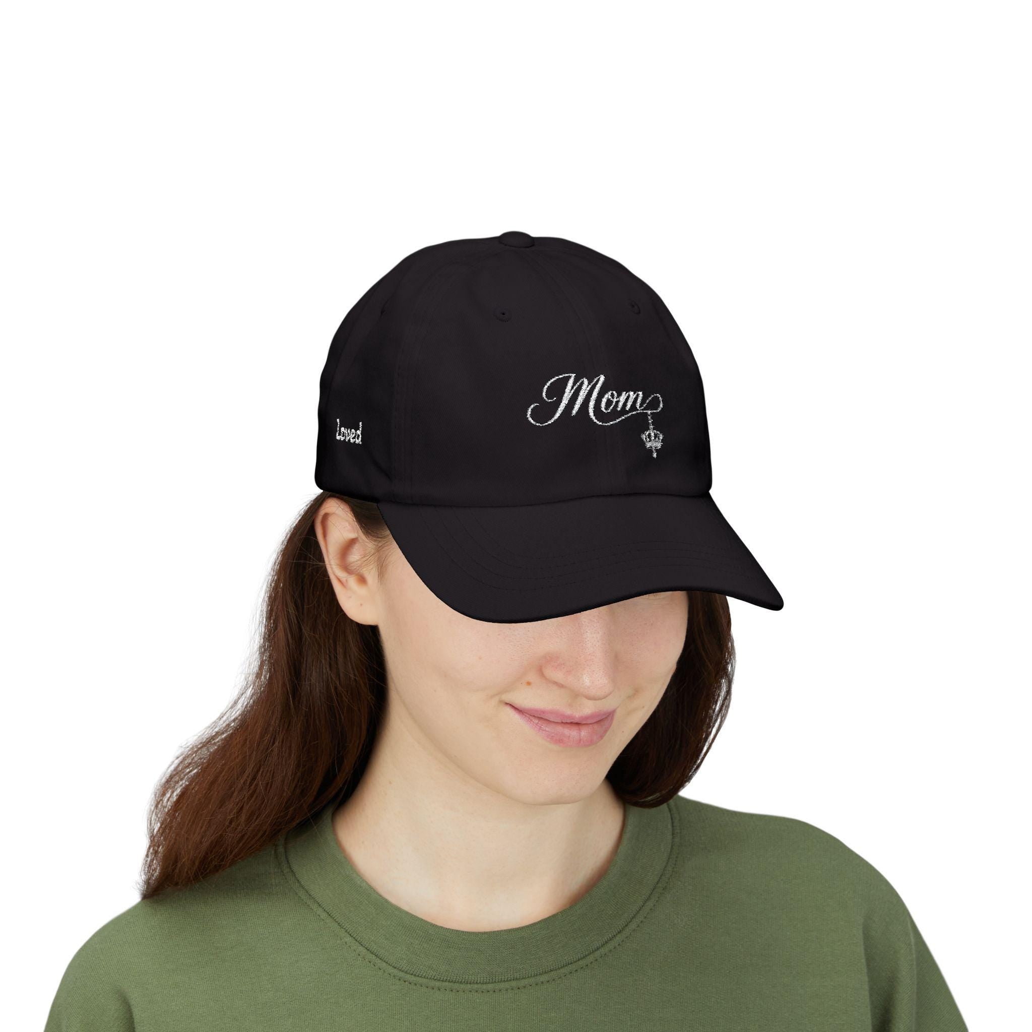 Embroidered Script Mom Cap with Crown Detail, Relaxed Fit Cotton Hat